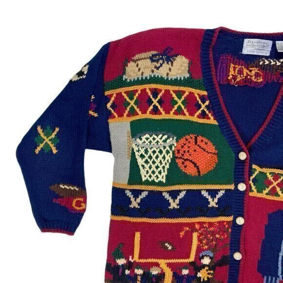 Northern Isles Sweater Womens 2X Blue Varsity Back to School Hand Knit Cardigan - Picture 5 of 16